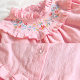 Girls Embroidery Flowers Ruffles Long Sleeves Blouse