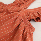 Girls Ruffles Stripes Overall Dress