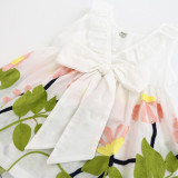 Girls Print Embroidery Flowers Bowknot Sleeveless Dress