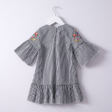 Girls Stripes Embroidery Bell Dress