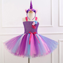 Girl Purple Crocheted Flowers Tutu Dress
