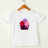 Girls Print Flowers Sequins White T-Shirts