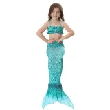 3PCS Kid Girls Mermaid Tail For Fancy Princess Bikini Swimsuit With Free Garland Color Random