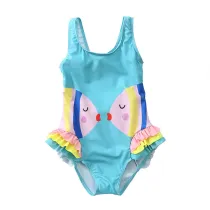 Kid Girl's Print Two Fish Ruffles Blue Swimwear