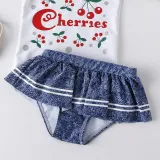 Kid Girl's Print Cherries Long Sleeves Beach Swimwear