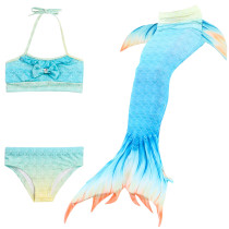 3PCS Kid Girls Omber Blue Mermaid Tail Bikini Swimsuit With Free Garland Color Random