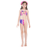 3PCS Kid Girls Omber Purple Mermaid Tail Bikini Swimsuit With Free Garland Color Random
