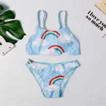 Kid Girls' Blue Rainbow Clouds Bikinis Beach Swimwear