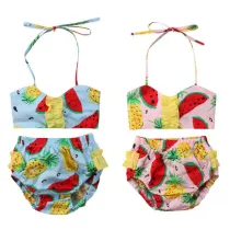 Kid Girl's Fruits Pineapples Yellow Ruffles Bikini