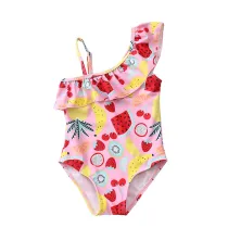 Kid Girl's Pink Prints Fruits One Piece Swimsuit