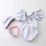 Kid Girl's Twinkle Fish Scales Bowknot Beach Swimwear With Cap