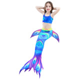 3PCS Kid Girls Peacock Green Mermaid Tail Bikini Swimsuit With Free Garland Color Random