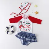 Kid Girl's Print Cherries Long Sleeves Beach Swimwear