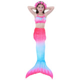 3PCS Kid Girls Omber Pink Bowknot Mermaid Tail Bikini Swimsuit With Free Garland Color Random