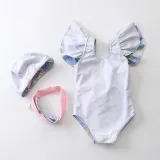 Kid Girl's Twinkle Fish Scales Bowknot Beach Swimwear With Cap