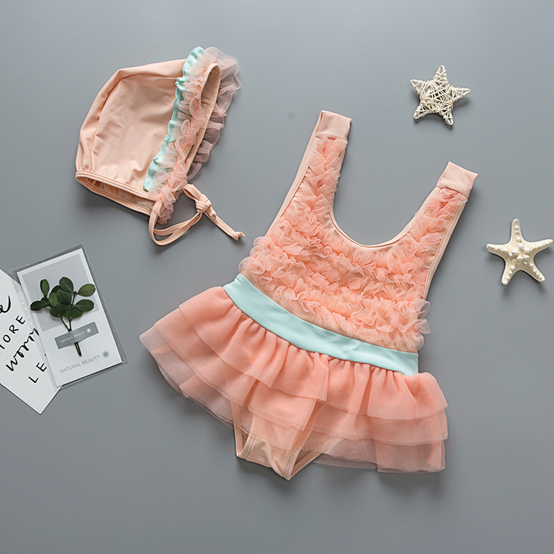 Kid Girls' Orange Pink Layers Tutu Swimwear