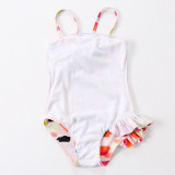 Kid Girl's Colorful Prints Ruffles Pink One Piece Swimsuit