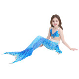 3PCS Kid Girls Omber Blue Gold Dots Mermaid Tail Bikini Swimsuit With Free Garland Color Random