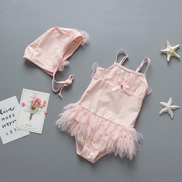 Kid Girls' Pink Angel Tutu Gold Stars Swimwear