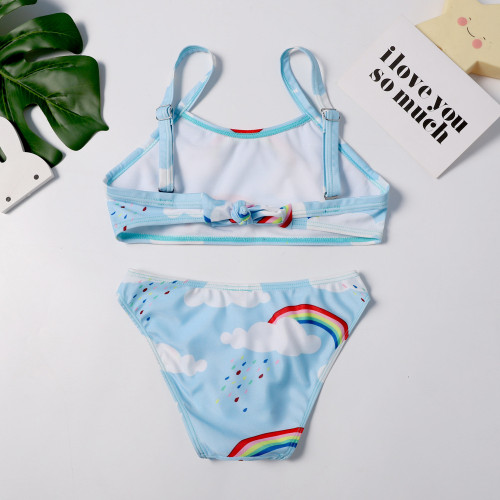 Kid Girls' Blue Rainbow Clouds Bikinis Beach Swimwear