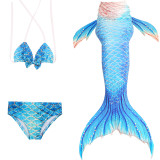 3PCS Kid Girls Omber Blue Gold Dots Mermaid Tail Bikini Swimsuit With Free Garland Color Random