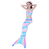 3PCS Kid Girls Rainbow Pink Bowknot Mermaid Tail Bikini Swimsuit With Free Garland Color Random