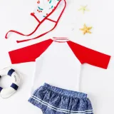 Kid Girl's Print Cherries Long Sleeves Beach Swimwear