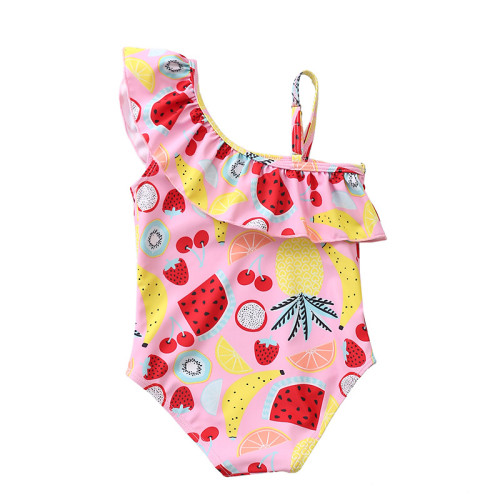 Kid Girl's Pink Prints Fruits One Piece Swimsuit