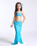 3PCS Kid Girls Blue Mermaid Tail For Fancy Princess Bikini Swimsuit With Free Garland Color Random