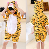Kids Yellow Tiger Summer Short Onesie Kigurumi Pajamas for Unisex Children
