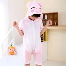 Kids Pink Pig Summer Short Onesie Kigurumi Pajamas