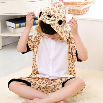 Kids Brow Leopard Summer Short Onesie Kigurumi Pajamas for Unisex Children