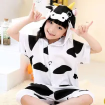 Kids White Cow Summer Short Onesie Kigurumi Pajamas for Unisex Children
