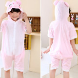 Kids Pink Pig Summer Short Onesie Kigurumi Pajamas