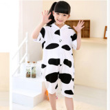 Kids White Cow Summer Short Onesie Kigurumi Pajamas for Unisex Children