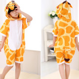 Kids Yellow Giraffe Summer Short Onesie Kigurumi Pajamas for Unisex Children