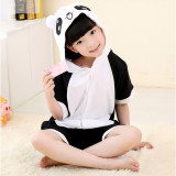 Kids Black Panda Summer Short Onesie Kigurumi Pajamas for Unisex Children
