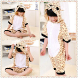 Kids Brow Leopard Summer Short Onesie Kigurumi Pajamas for Unisex Children