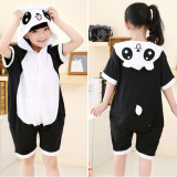 Kids Black Panda Summer Short Onesie Kigurumi Pajamas for Unisex Children