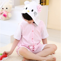 Kids Pink Cat Summer Short Onesie Kigurumi Pajamas for Unisex Children