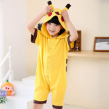 Kids Yellow Pokemon Pikachu Summer Short Onesie Kigurumi Pajamas for Unisex Children