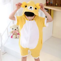 Kids Yellow Bear Summer Short Onesie Kigurumi Pajamas for Unisex Children