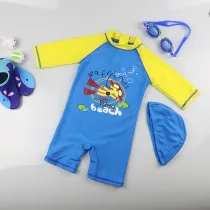 Kid Boys Print Sea Beach Underwater Diving Swimsuit With Swim Cap