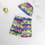 Kid Boys Print Monkey Swimwear Trunks Swim Boxer Shorts With Cap