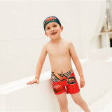 Kid Boys Print Racing Car Swimwear Trunks Swim Boxer Shorts With Cap
