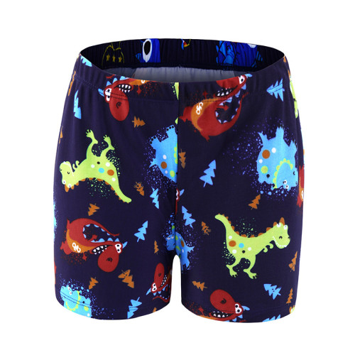 Kid Boys Print Cute Dinosaurs Swimwear Trunks Swim Boxer Shorts With Cap