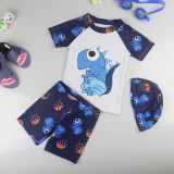 Kid Boys Print Dinosaur Swimwear Sets Short Top and Truck With Swim Cap