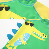Kid Boys 3D Print Crocodile Short Top and Trunks Two Pieces With Swim Cap