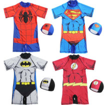 Kid Boys Print Super Hero Swimsuit With Swim Cap