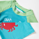 Kid Boys Print Crabs Short Top and Trunks Two Pieces With Swim Cap